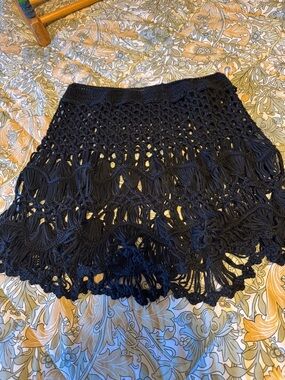 Black Crochet Fringe Mini Skirt